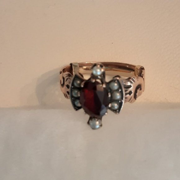 Antique Victorian Garnet and Seed Pearl Ring